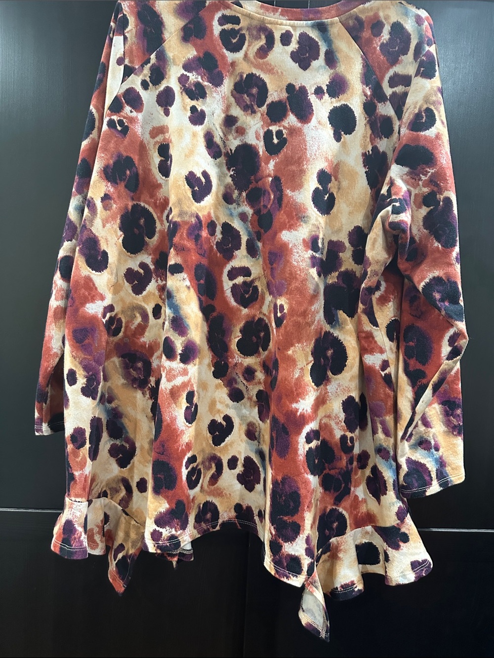 LOGO Lounge plus size by Lori Goldstein Multi-Color Leopard Print Ruffle-Hem Top - Picture 10 of 13
